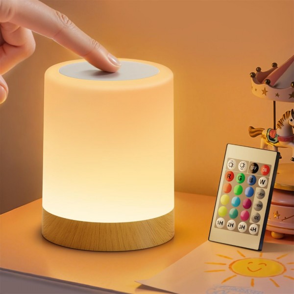 Auxmir Night Light, 3000mAh Rechargeable LED Bedside Table Lamp, Touch & Remote Control Dimmable Light, RGB Color Changing & 5 Modes, Portable Lamp for Bedroom, Living Room, Camping