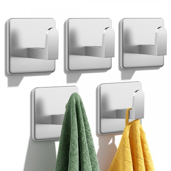 Auxmir Self Adhesive Hooks, Over 12kg Load Sticky Hooks Heavy Duty Stainless Steel, Waterproof & Rustproof, Large Hooks Stick on Bathroom, Kitchen, Door and Wall for Hanging Towel, Coat, Key