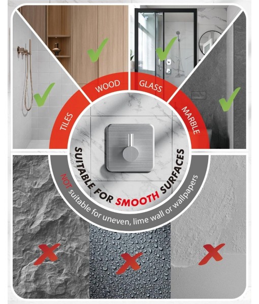 Auxmir Self Adhesive Hooks, Max 10kg Heavy Duty Sticky Hooks, Stainless Stick on Towel Hook, Nail Free Adhesive Hook for Kitchen, Bathroom, Cupboards, Office, Doors, Walls, Coats, Keys