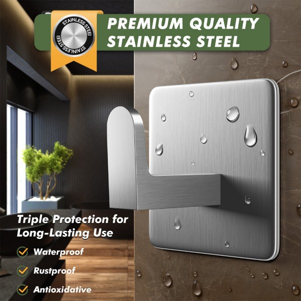 Auxmir Self Adhesive Hooks, Over 12kg Load Sticky Hooks Heavy Duty Stainless Steel, Waterproof & Rustproof, Large Hooks Stick on Bathroom, Kitchen, Door and Wall for Hanging Towel, Coat, Key