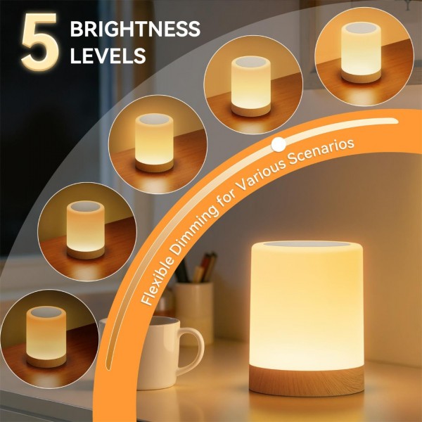 Auxmir Night Light, 3000mAh Rechargeable LED Bedside Table Lamp, Touch & Remote Control Dimmable Light, RGB Color Changing & 5 Modes, Portable Lamp for Bedroom, Living Room, Camping