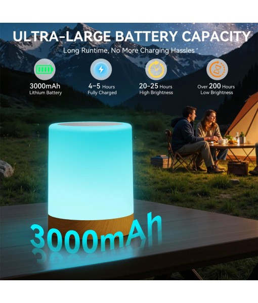 Auxmir Night Light, 3000mAh Rechargeable LED Bedside Table Lamp, Touch & Remote Control Dimmable Light, RGB Color Changing & 5 Modes, Portable Lamp for Bedroom, Living Room, Camping