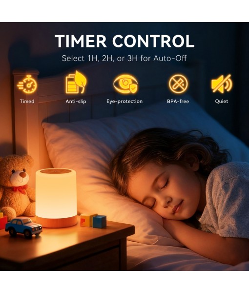 Auxmir Night Light, 3000mAh Rechargeable Baby Table Lamp, Smart Dimmable Touch Control LED Bedside Lamp with RGB Color Changing & 5 Modes, Portable Night Light for Kids, Bedroom, Living Room, Camping
