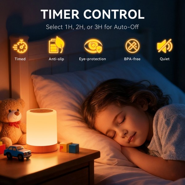 Auxmir Night Light, 3000mAh Rechargeable Baby Table Lamp, Smart Dimmable Touch Control LED Bedside Lamp with RGB Color Changing & 5 Modes, Portable Night Light for Kids, Bedroom, Living Room, Camping