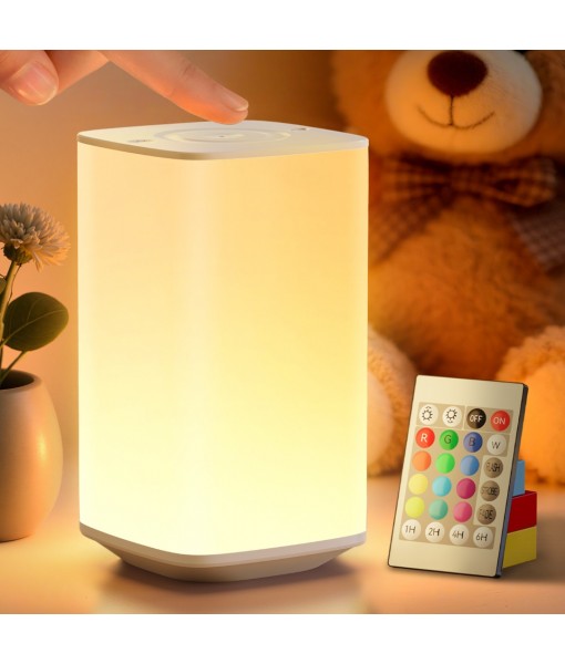 Auxmir Night Light, 4000mAh Rechargeable LED Table Lamp, Touch Bedside Lamp with RGB Colors, Dimmable Brightness, Remote Control, Portable Light for Children, Kids, Bedroom, Living Room, Camping