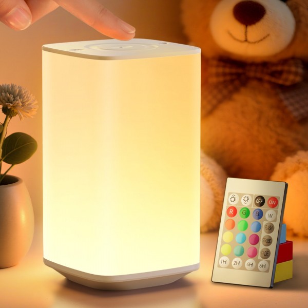 Auxmir Night Light, 4000mAh Rechargeable LED Table Lamp, Touch Bedside Lamp with RGB Colors, Dimmable Brightness, Remote Control, Portable Light for Children, Kids, Bedroom, Living Room, Camping