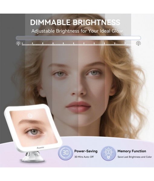 Auxmir Magnifying Mirror with Light, 30X Magnifying Lighted Makeup Mirror with Powerful Suction Cup and Tweezers, 360° Rotating 2000 mAh Rechargeable 3 Light Colors for Shaving, Bathroom, Travel