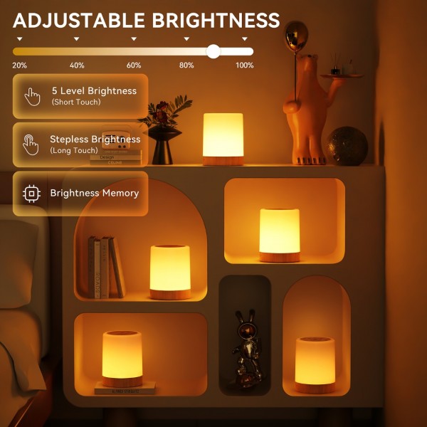 Auxmir Night Light, 3000mAh Rechargeable Baby Table Lamp, Smart Dimmable Touch Control LED Bedside Lamp with RGB Color Changing & 5 Modes, Portable Night Light for Kids, Bedroom, Living Room, Camping