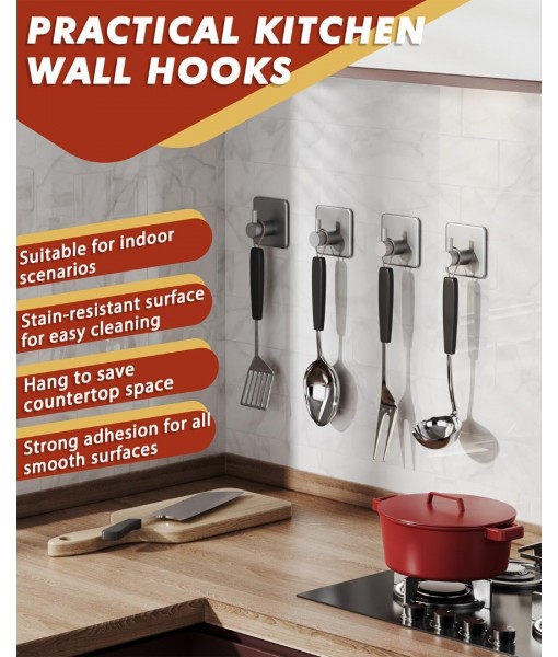 Auxmir Self Adhesive Hooks, Max 10kg Heavy Duty Sticky Hooks, Stainless Stick on Towel Hook, Nail Free Adhesive Hook for Kitchen, Bathroom, Cupboards, Office, Doors, Walls, Coats, Keys