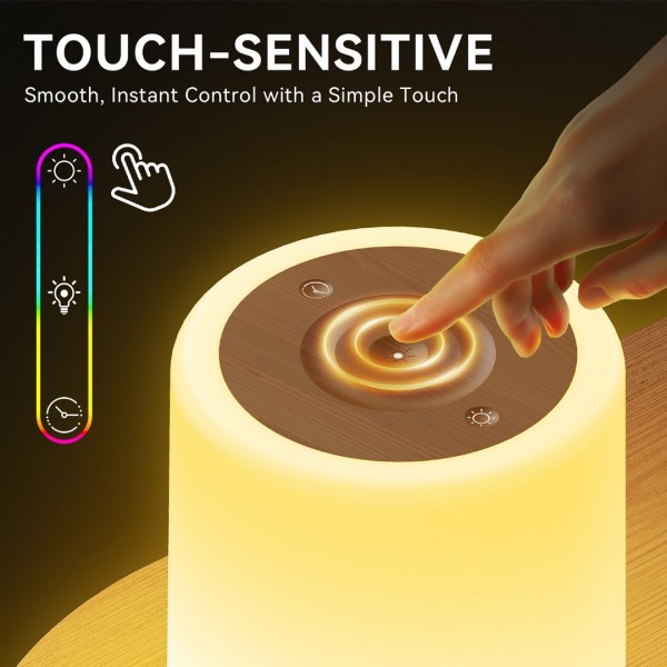 Auxmir Night Light, 3000mAh Rechargeable Baby Table Lamp, Smart Dimmable Touch Control LED Bedside Lamp with RGB Color Changing & 5 Modes, Portable Night Light for Kids, Bedroom, Living Room, Camping