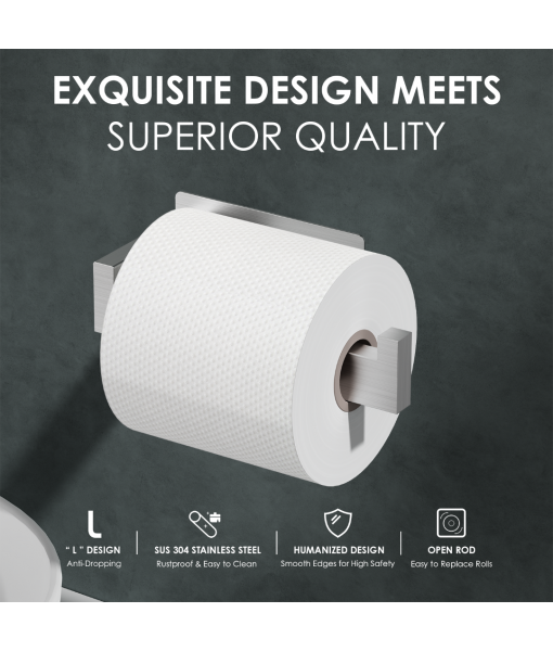Auxmir Adhesive Toilet Paper Holder, No Drilling Toilet Roll Holder Wall Mount, Premium Thicken SUS304 Stainless Steel, Rustproof Toilet Tissue Holder for Bathroom Kitchen Washroom RV