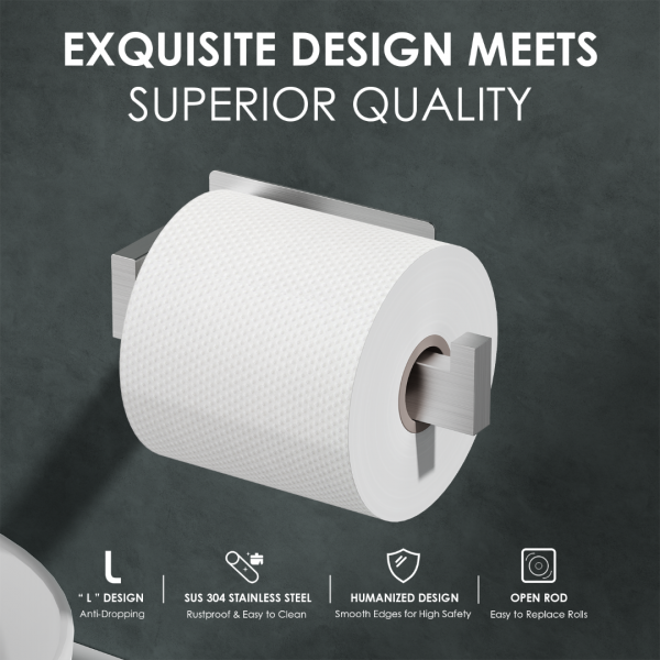 Auxmir Adhesive Toilet Paper Holder, No Drilling Toilet Roll Holder Wall Mount, Premium Thicken SUS304 Stainless Steel, Rustproof Toilet Tissue Holder for Bathroom Kitchen Washroom RV