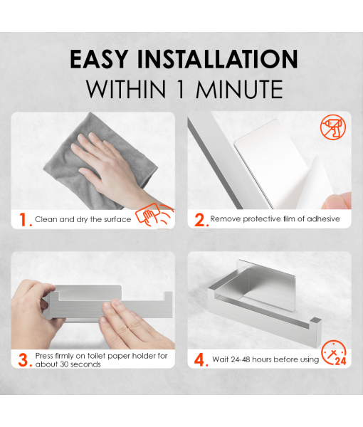 Auxmir Adhesive Toilet Paper Holder, No Drilling Toilet Roll Holder Wall Mount, Premium Thicken SUS304 Stainless Steel, Rustproof Toilet Tissue Holder for Bathroom Kitchen Washroom RV