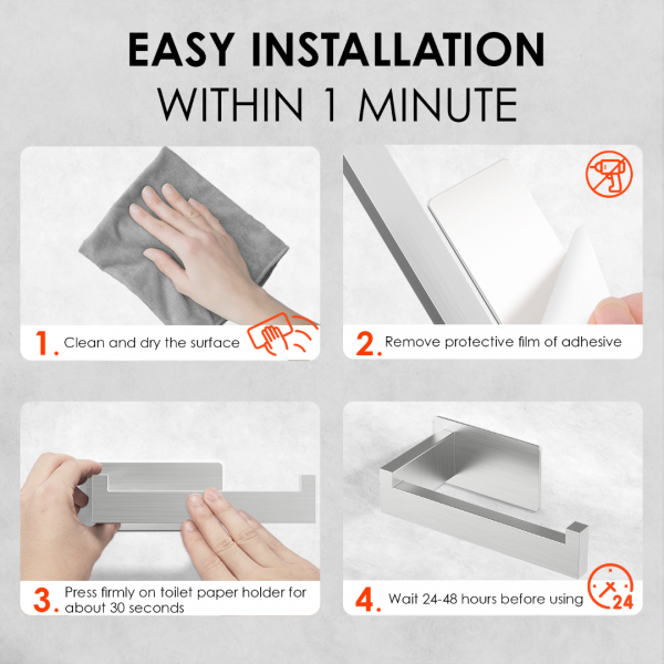 Auxmir Adhesive Toilet Paper Holder, No Drilling Toilet Roll Holder Wall Mount, Premium Thicken SUS304 Stainless Steel, Rustproof Toilet Tissue Holder for Bathroom Kitchen Washroom RV