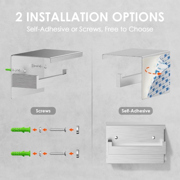 Auxmir Self Adhesive Toilet Paper Holder with Shelf, Premium SUS304 Stainless Steel Rustproof Wall Mounted Toilet Roll Holder, Toilet Tissue Holder for Bathroom Shower Washroom Kitchen RV