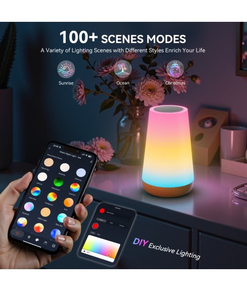 Auxmir Night Light, LED Touch Bedside Table Lamp, Remote Control Dimmable Light with RGB Color Changing, USB Rechargeable, Portable Lamp for Children, Kids, Bedroom, Living Room, Camping