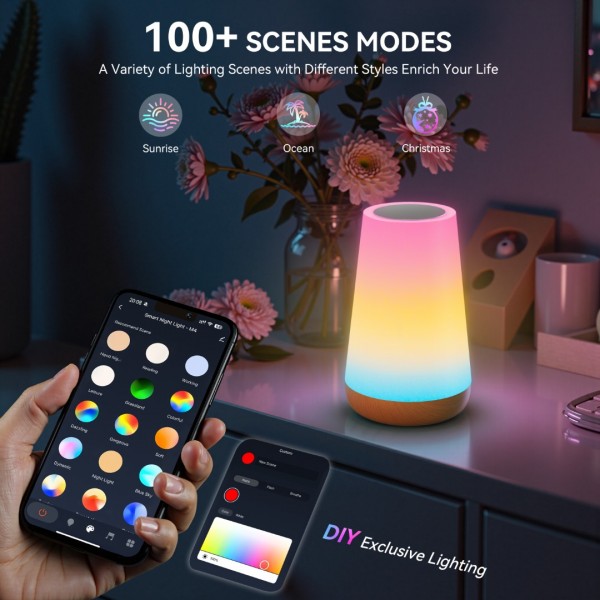 Auxmir Night Light, LED Touch Bedside Table Lamp, Remote Control Dimmable Light with RGB Color Changing, USB Rechargeable, Portable Lamp for Children, Kids, Bedroom, Living Room, Camping
