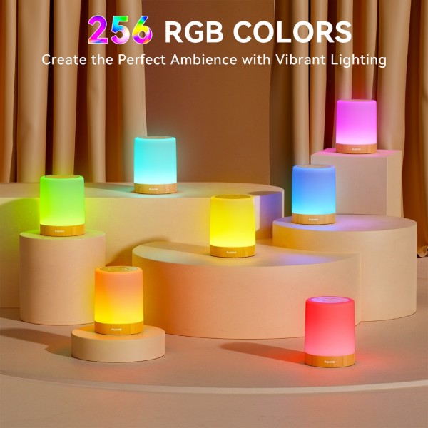 Auxmir Night Light, 3000mAh Rechargeable Baby Table Lamp, Smart Dimmable Touch Control LED Bedside Lamp with RGB Color Changing & 5 Modes, Portable Night Light for Kids, Bedroom, Living Room, Camping