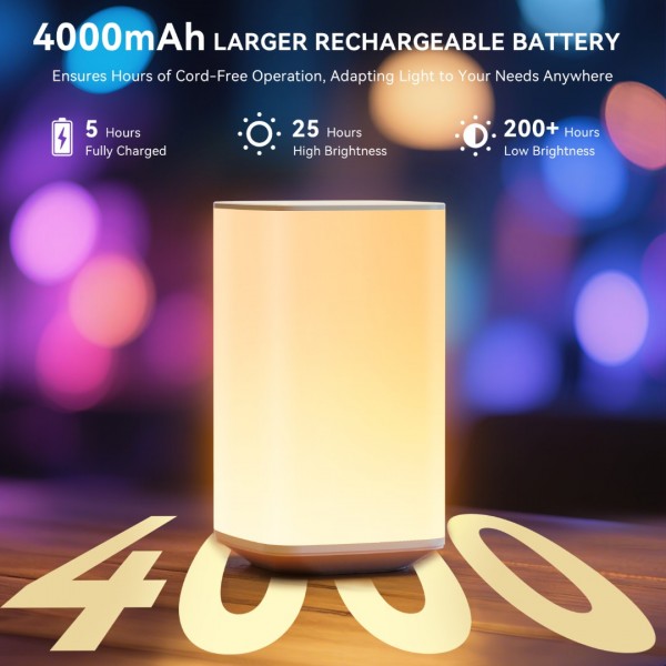 Auxmir Night Light, 4000mAh Rechargeable LED Table Lamp, Touch Bedside Lamp with RGB Colors, Dimmable Brightness, Remote Control, Portable Light for Children, Kids, Bedroom, Living Room, Camping