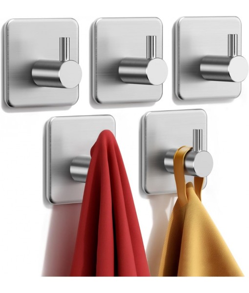 Auxmir Self Adhesive Hooks, Max 10kg Heavy Duty Sticky Hooks, Stainless Stick on Towel Hook, Nail Free Adhesive Hook for Kitchen, Bathroom, Cupboards, Office, Doors, Walls, Coats, Keys