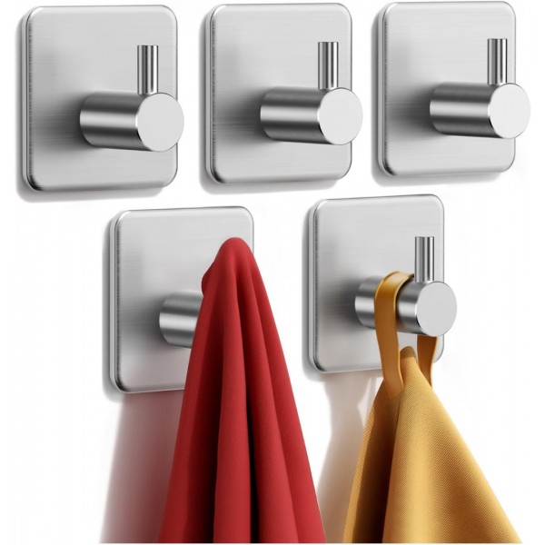 Auxmir Self Adhesive Hooks, Max 10kg Heavy Duty Sticky Hooks, Stainless Stick on Towel Hook, Nail Free Adhesive Hook for Kitchen, Bathroom, Cupboards, Office, Doors, Walls, Coats, Keys