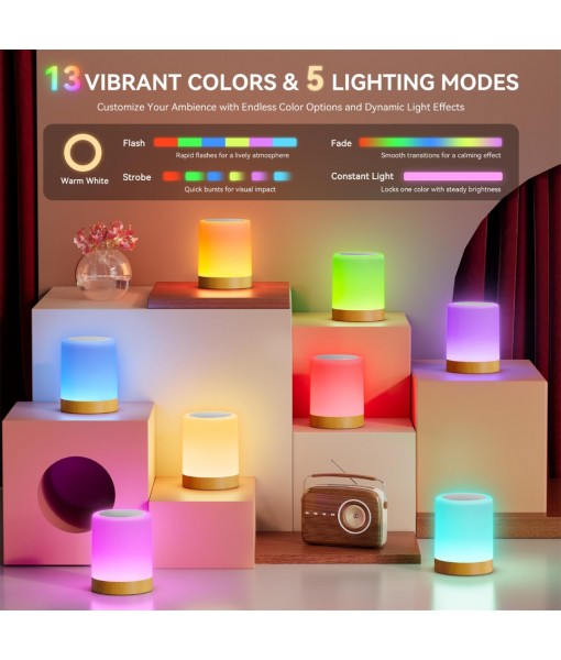 Auxmir Night Light, 3000mAh Rechargeable LED Bedside Table Lamp, Touch & Remote Control Dimmable Light, RGB Color Changing & 5 Modes, Portable Lamp for Bedroom, Living Room, Camping