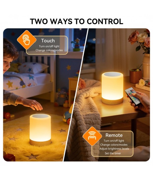 Auxmir Night Light, 3000mAh Rechargeable LED Bedside Table Lamp, Touch & Remote Control Dimmable Light, RGB Color Changing & 5 Modes, Portable Lamp for Bedroom, Living Room, Camping