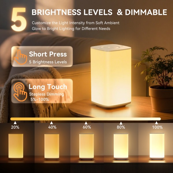 Auxmir Night Light, 4000mAh Rechargeable LED Table Lamp, Touch Bedside Lamp with RGB Colors, Dimmable Brightness, Remote Control, Portable Light for Children, Kids, Bedroom, Living Room, Camping
