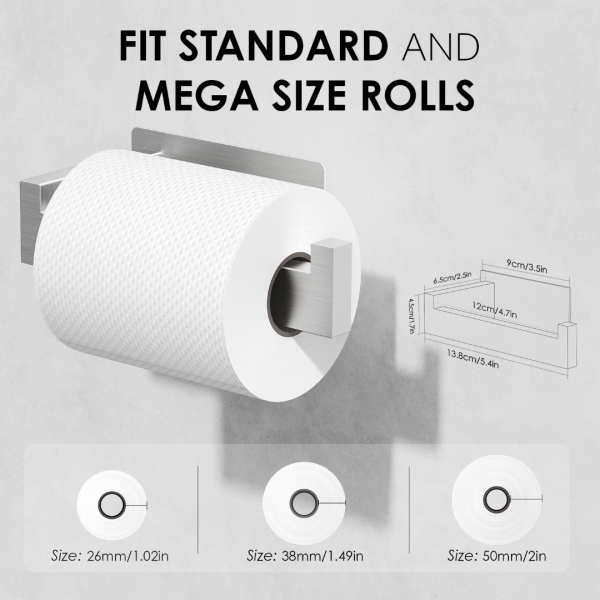Auxmir Adhesive Toilet Paper Holder, No Drilling Toilet Roll Holder Wall Mount, Premium Thicken SUS304 Stainless Steel, Rustproof Toilet Tissue Holder for Bathroom Kitchen Washroom RV