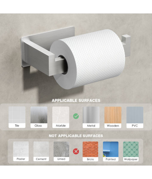 Auxmir Adhesive Toilet Paper Holder, No Drilling Toilet Roll Holder Wall Mount, Premium Thicken SUS304 Stainless Steel, Rustproof Toilet Tissue Holder for Bathroom Kitchen Washroom RV