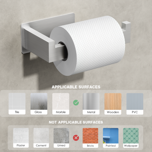 Auxmir Adhesive Toilet Paper Holder, No Drilling Toilet Roll Holder Wall Mount, Premium Thicken SUS304 Stainless Steel, Rustproof Toilet Tissue Holder for Bathroom Kitchen Washroom RV