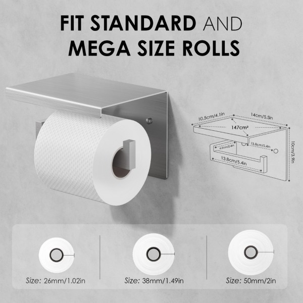 Auxmir Self Adhesive Toilet Paper Holder with Shelf, Premium SUS304 Stainless Steel Rustproof Wall Mounted Toilet Roll Holder, Toilet Tissue Holder for Bathroom Shower Washroom Kitchen RV