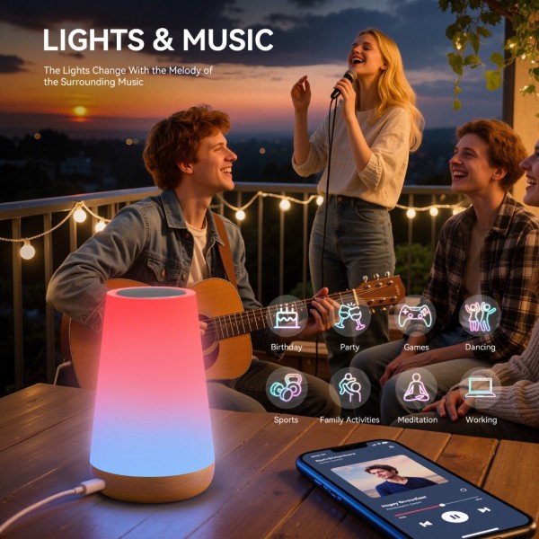 Auxmir Night Light, LED Touch Bedside Table Lamp, Remote Control Dimmable Light with RGB Color Changing, USB Rechargeable, Portable Lamp for Children, Kids, Bedroom, Living Room, Camping
