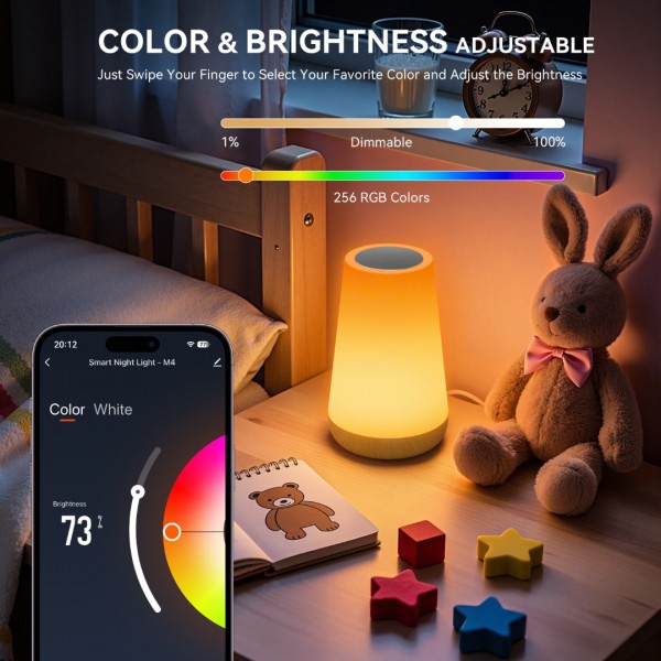 Auxmir Night Light, LED Touch Bedside Table Lamp, Remote Control Dimmable Light with RGB Color Changing, USB Rechargeable, Portable Lamp for Children, Kids, Bedroom, Living Room, Camping