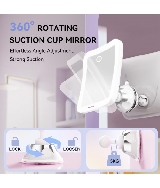 Auxmir Magnifying Mirror with Light, 30X Magnifying Lighted Makeup Mirror with Powerful Suction Cup and Tweezers, 360° Rotating 2000 mAh Rechargeable 3 Light Colors for Shaving, Bathroom, Travel